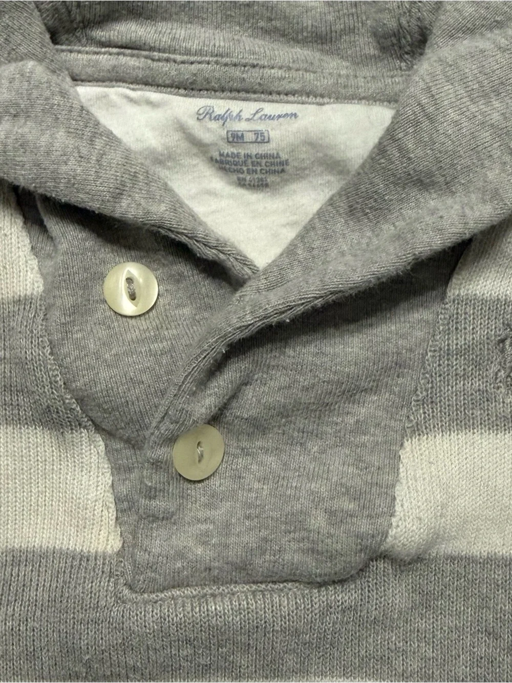 Ralph Lauren Baby Sweater 9M Gray White Striped Collared Pullover